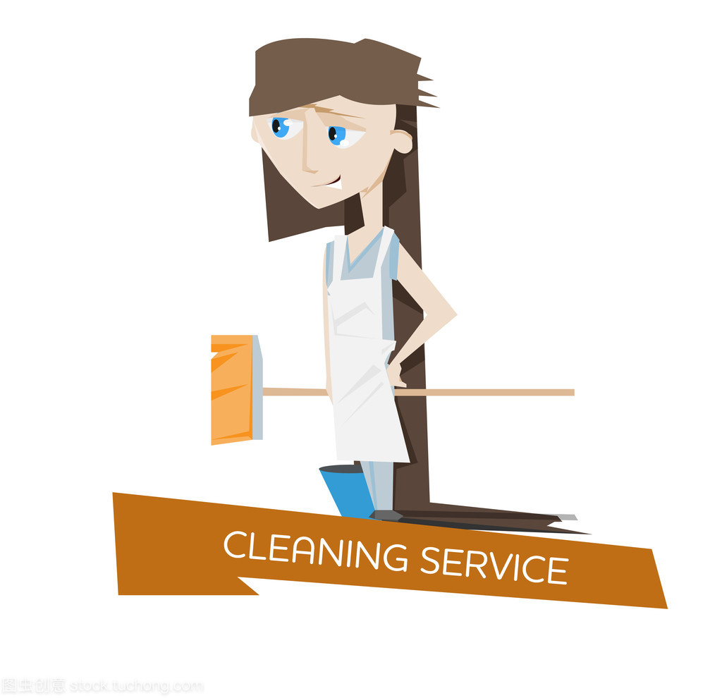 卡通美麗的年輕女子,清洗服務(wù)理念